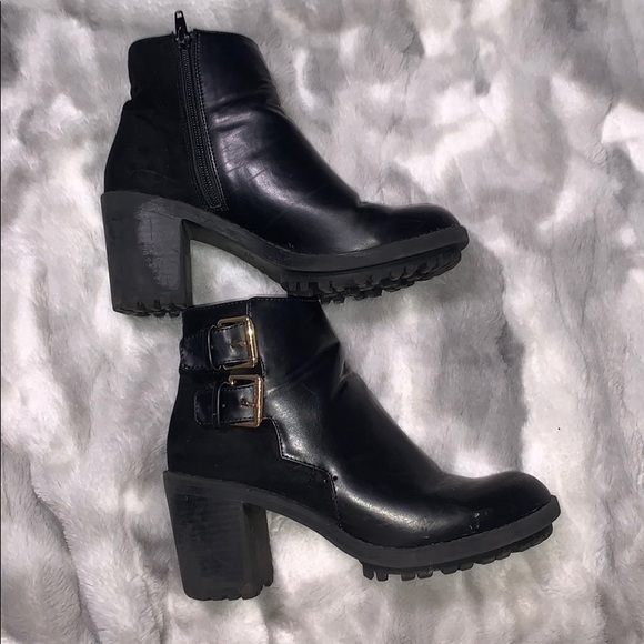 Zara Black Leather/Suede Bootie w Gold Buckles - Picture 2 of 8
